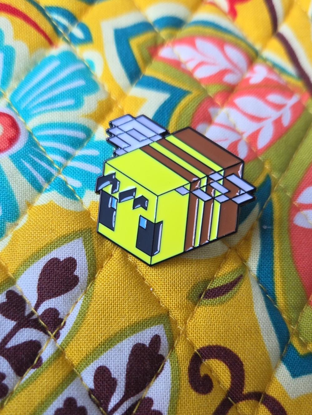 Yellow and Brown Pixel Bee Enamel Pin - Brand